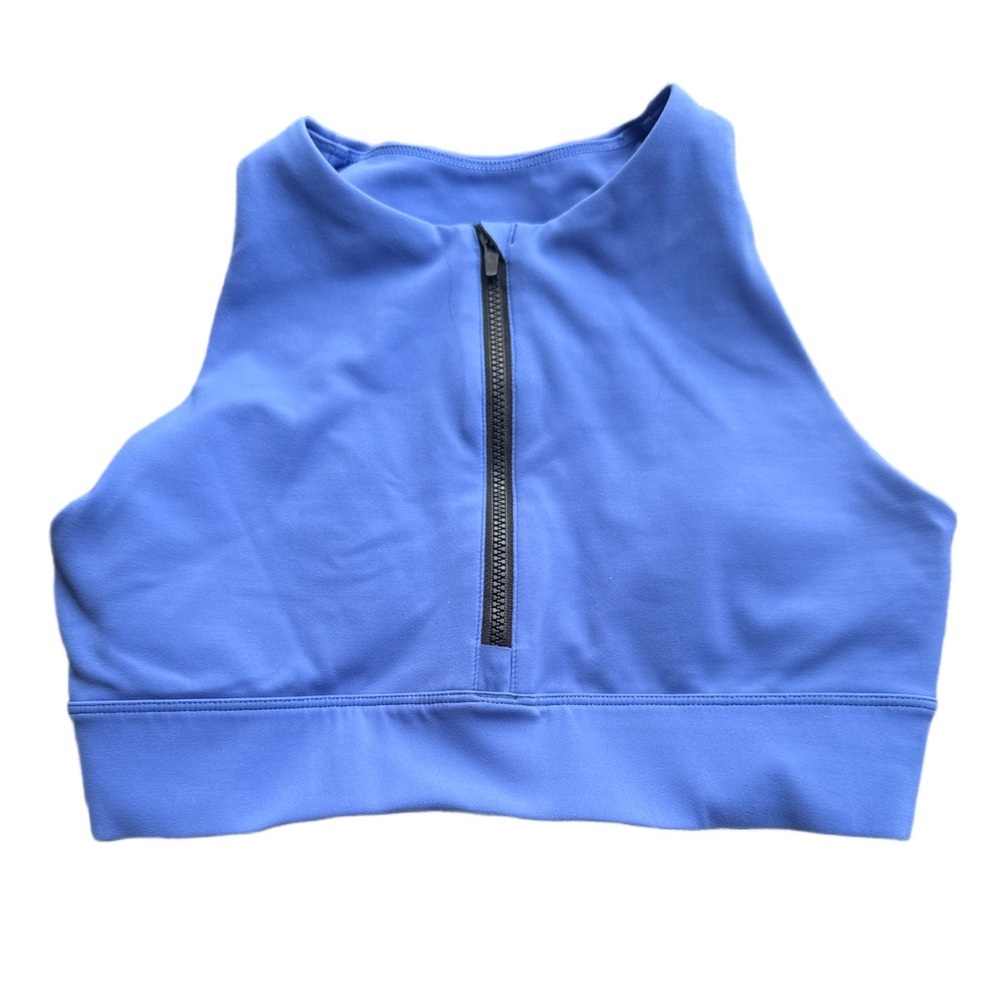 Peloton high neck zip front padded sports bra small blue black new